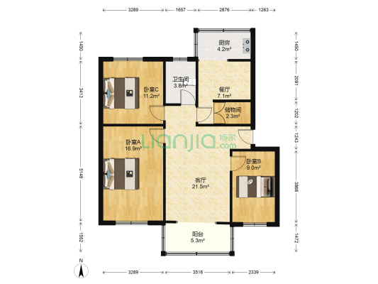 电建四公司宿舍 3室2厅1卫 103平方