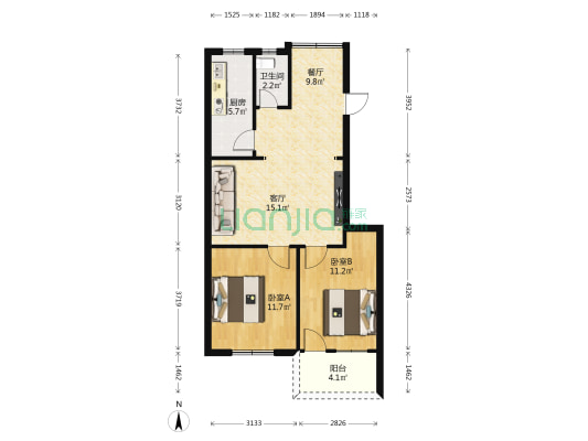 五三大道95号 2室2厅1卫 71平方