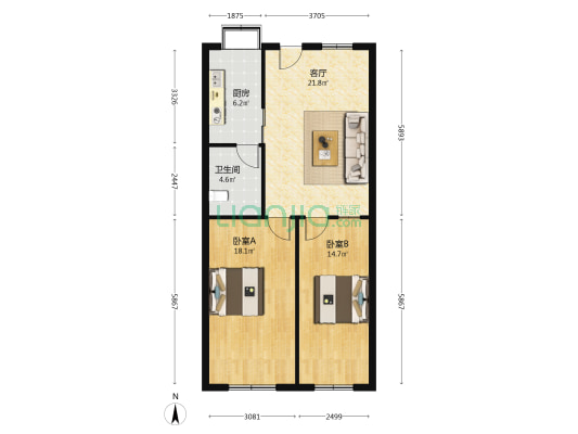 银河大厦 2室1厅1卫 92平方