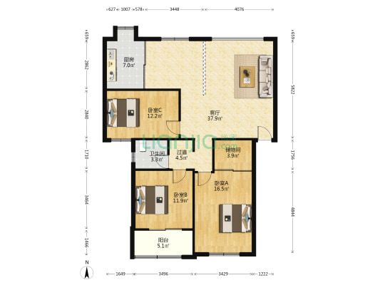 竹韵商居 3室1厅1卫 118平方