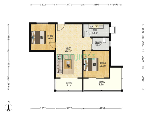 绿洲公寓 2室1厅1卫 83平方