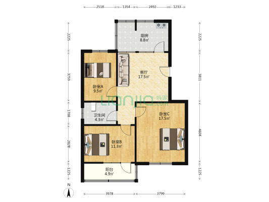 陕西化纤金旭小区 3室1厅1卫 83平方