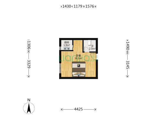 美家公寓 1室0厅1卫 30平方