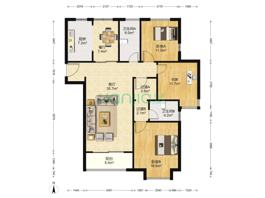 龙湖九里香醍北区 3室2厅2卫 135平方
