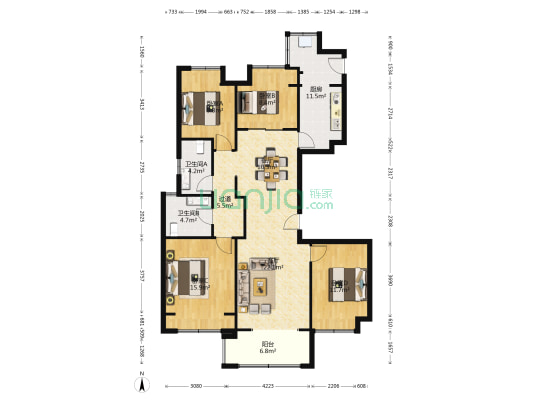 万科翡翠天地 4室2厅2卫 145平方