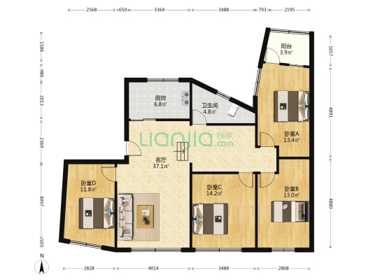 光明路一段9号 4室1厅1卫 127平方