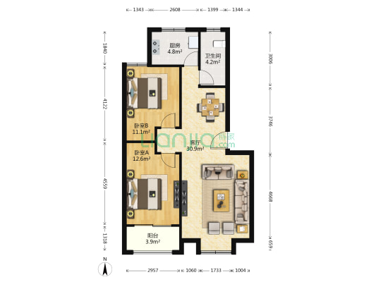 杜坡山居住区A区 2室1厅1卫 89平方