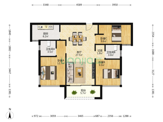 永威泰和璟苑 3室1厅2卫 110平方