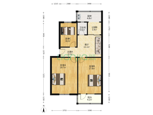 陕西省审计厅家属院（四府街42号） 3室1厅1卫 79平方