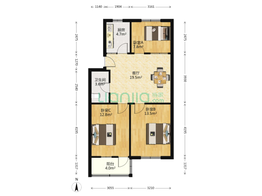 龙兴桥散盘 3室1厅1卫 78平方