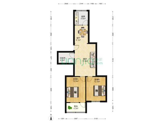 三庆中建苑 2室2厅1卫 76平方