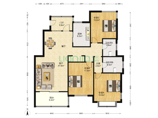 钟鼎山庄 3室1厅2卫 150平方