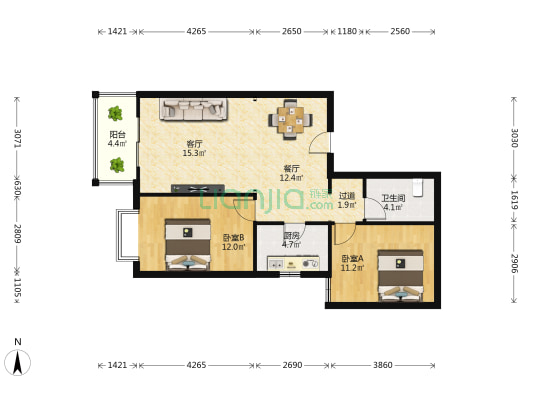 文书苑 2室2厅1卫 94平方
