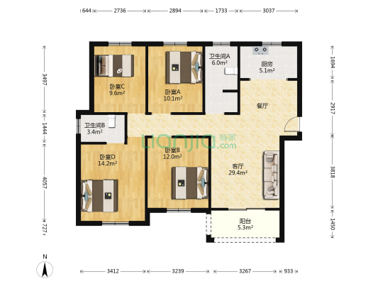 凌家湾雅居 4室1厅2卫 136平方