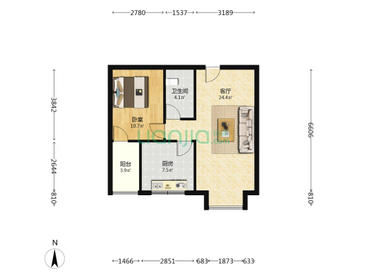 天泰人和 1室1厅1卫 69平方