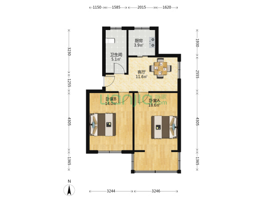 三里桥东新居 2室1厅1卫 65平方