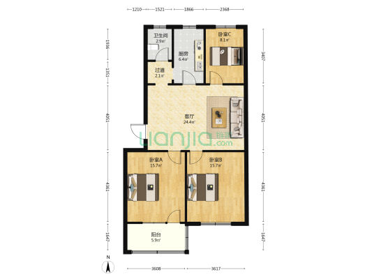 富康小区 3室1厅1卫 104平方