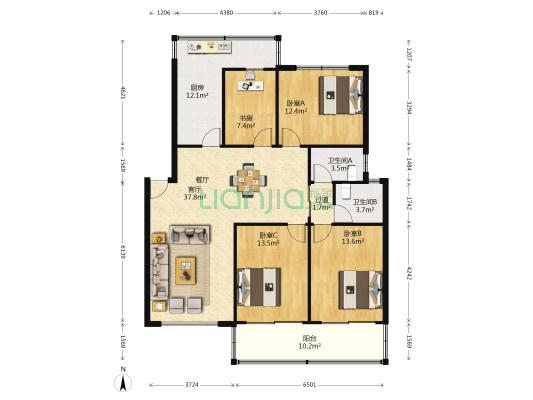 苏东花苑 4室1厅2卫 129平方