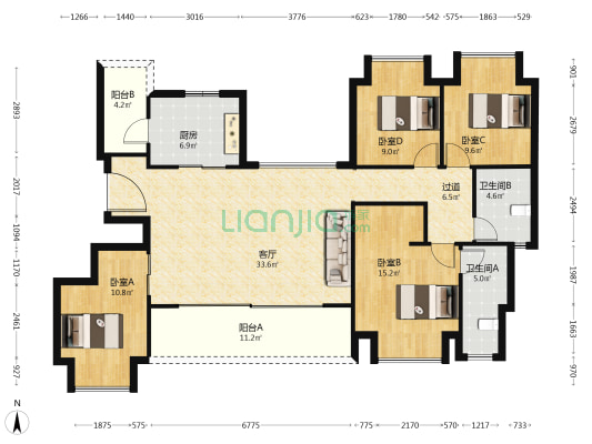 龙湖两江郦湾三期岛麓 4室1厅2卫 131平方