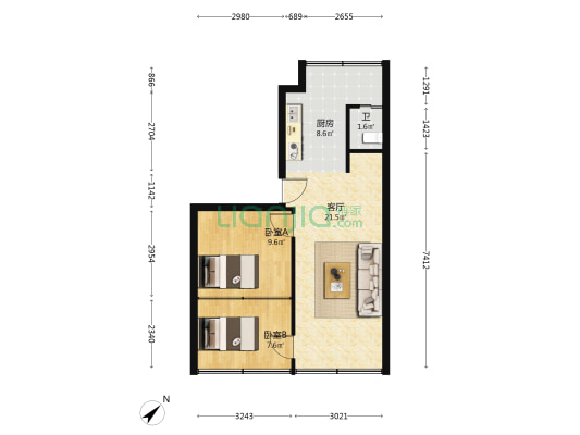 黄家井巷 2室1厅1卫 55平方