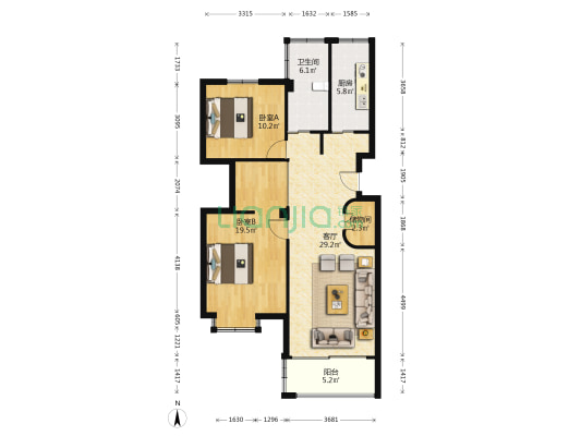 天赐佳园 2室1厅1卫 100平方