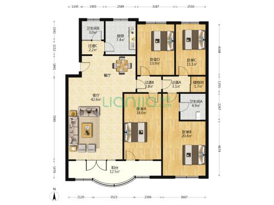 麓山雅苑 4室1厅2卫 162平方