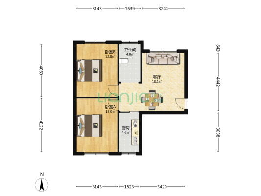 德惠花园 2室1厅1卫 80平方