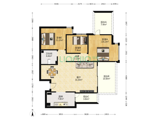 帝璟佳苑 3室1厅1卫 102平方