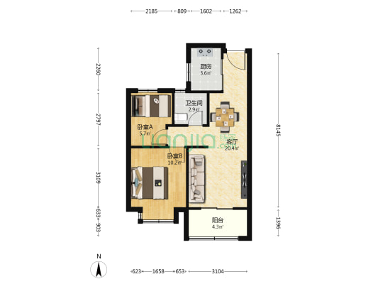孟北雅苑东园 2室1厅1卫 67平方