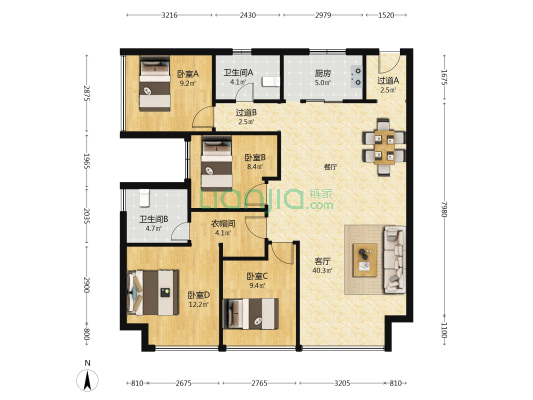 金地十一峯 4室1厅2卫 153平方