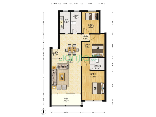锦春家园68号 3室1厅2卫 120平方