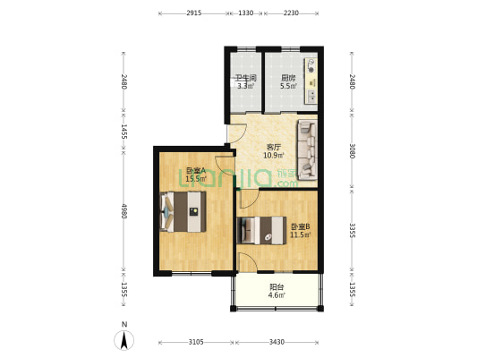 棋盘山路20号 2室1厅1卫 61平方