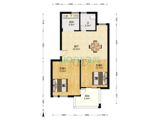 天慈良园 2室1厅1卫 78平方
