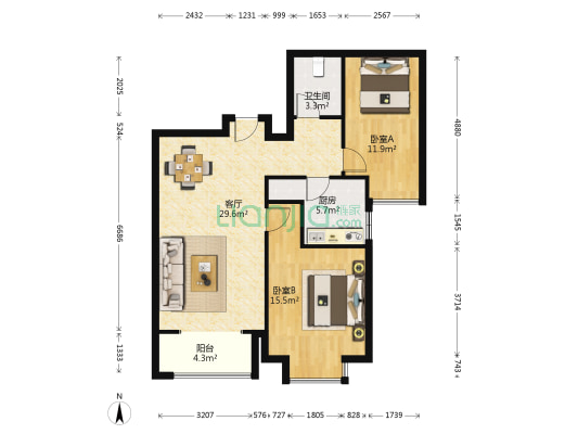 中建群贤汇 2室1厅1卫 92平方