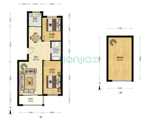 九七楼 2室1厅1卫 34平方