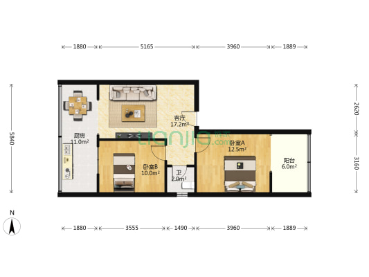 鹿冲关路215号 2室1厅1卫 69平方