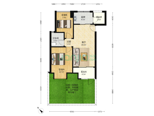 万科四季都会微澜 2室1厅1卫 66平方