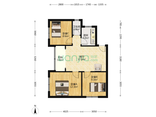 市西路272号 3室1厅1卫 73平方