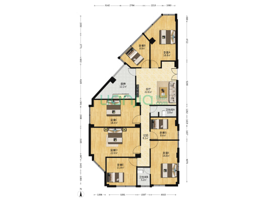 惠豪中心 7室1厅2卫 244平方