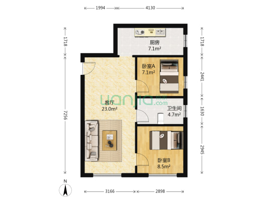 龙潭悦景 2室1厅1卫 74平方