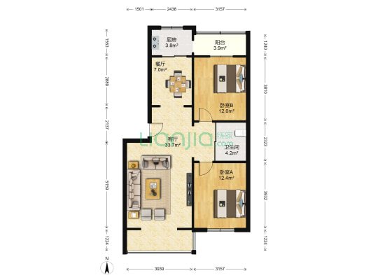 福宁公寓 2室2厅1卫 90平方