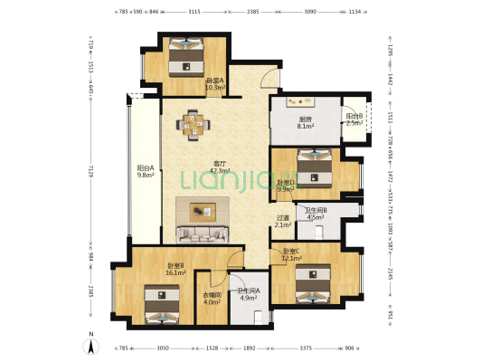 御铂北区 4室1厅2卫 143平方