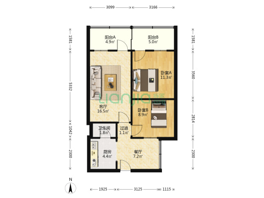 工农坡(沙坪坝) 2室2厅1卫 69平方