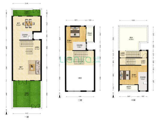 韩岭印巷 2室2厅3卫 132平方