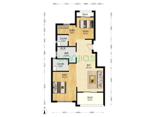 佳源锦晟里 3室1厅2卫 89平方