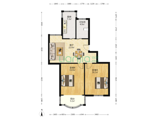锦港新村 2室1厅1卫 88平方