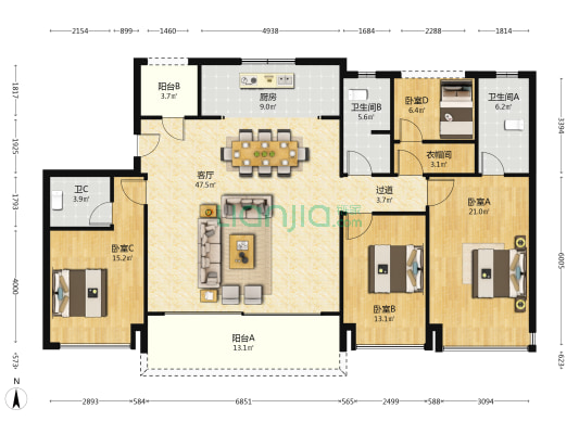 华润置地润樾府 4室1厅3卫 171平方