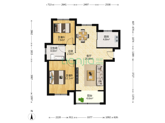 科达天意华苑 2室1厅1卫 89平方