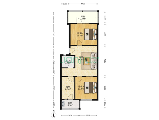帽厂宿舍 2室2厅1卫 69平方