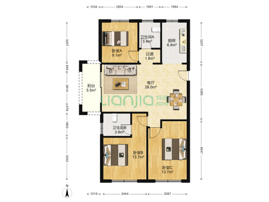 梧桐公馆二期 3室1厅2卫 113平方